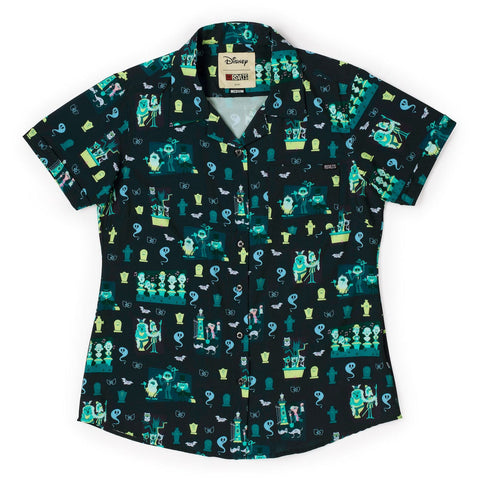 rsvlts-xs-disney-and-pixar-womens-short-sleeve-shirt-disney-s-haunted-mansion-grim-grinning-graveyard-womens-kunuflex-short-sleeve-shirt